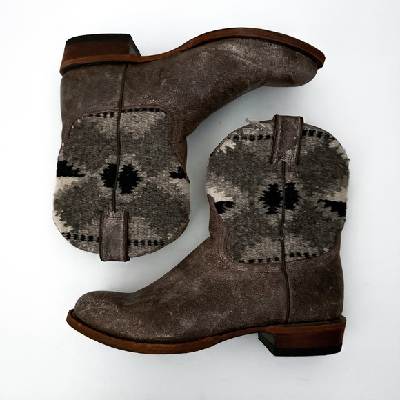 Stetson Sandia Serape Aztec Textile Western Leather Ankle Round Toe Boots - Picture 4 of 7